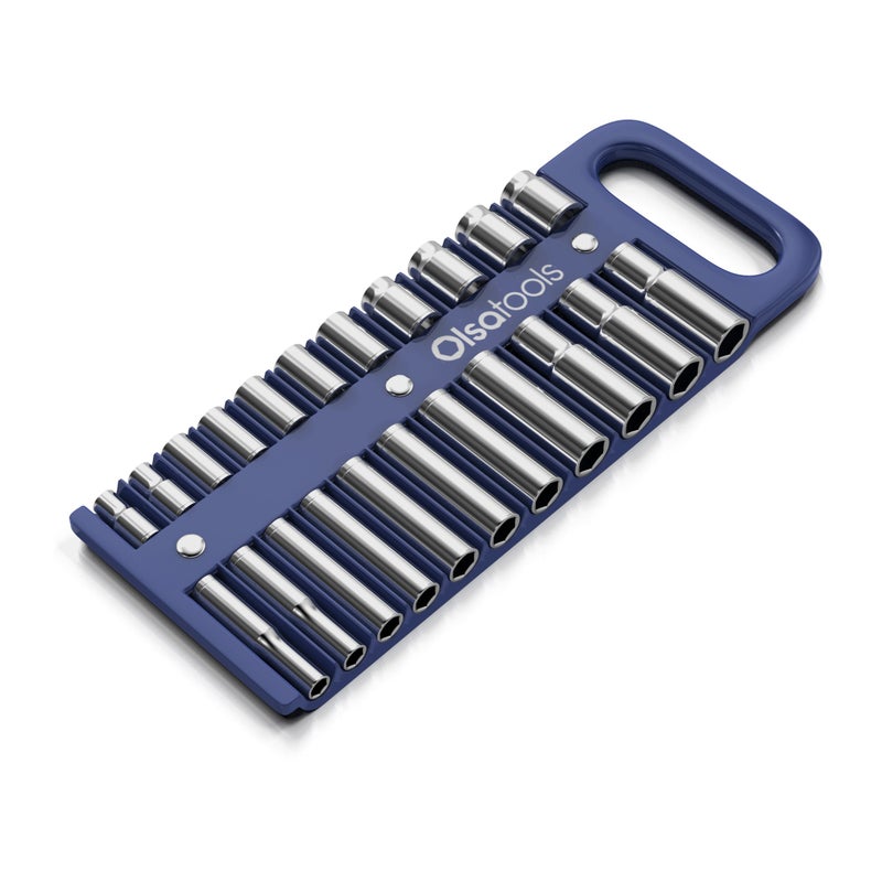 Olsa Tools Magnetic Portable Socket Organizer Tray - 1/2-Inch Drive - Blue Holder for Deep & Shallow Sockets - Fits up to 1-3/16" SAE or 30mm Metric - Quality Product for Professionals - Part 1080 - Image 1